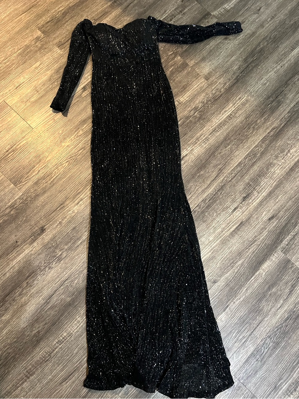 Fashion Nova Black Sparkle Long Sleeve Gown